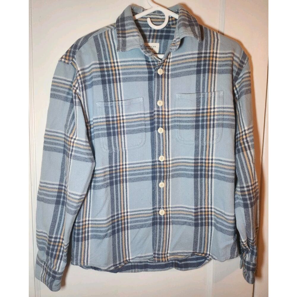 American Eagle Shirt XS Blue‎ Plaid Flannel Relaxed Fit Button-down